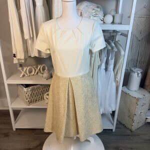 Tibi Women's Size 8 Cream and Tan Metallic Fit & Flare Dress #3322